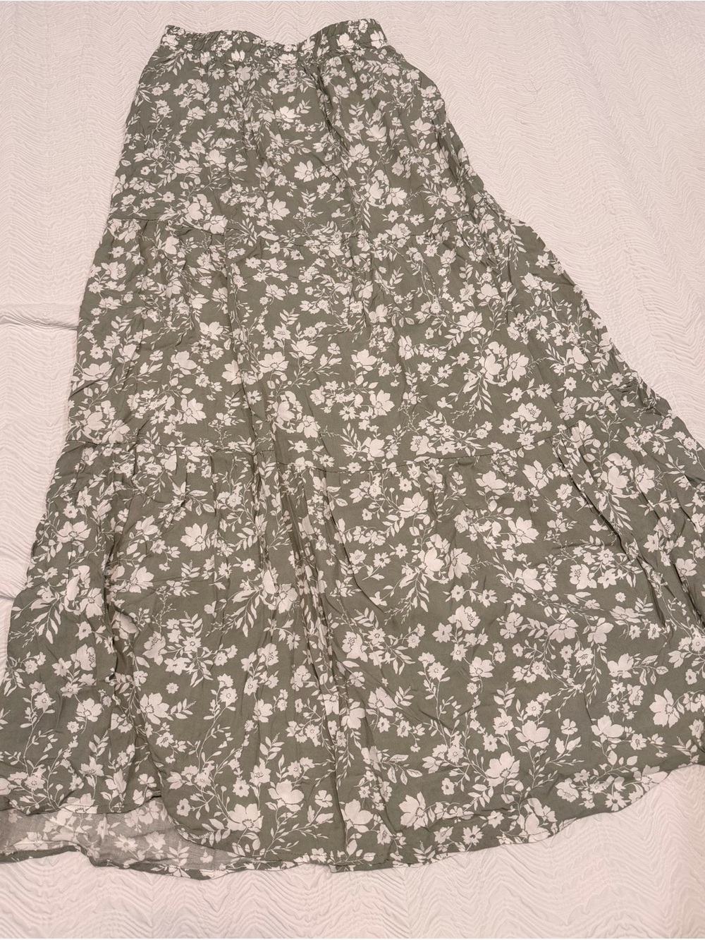 Streetwear Society Sage Green Floral Tiered Maxi Skirt